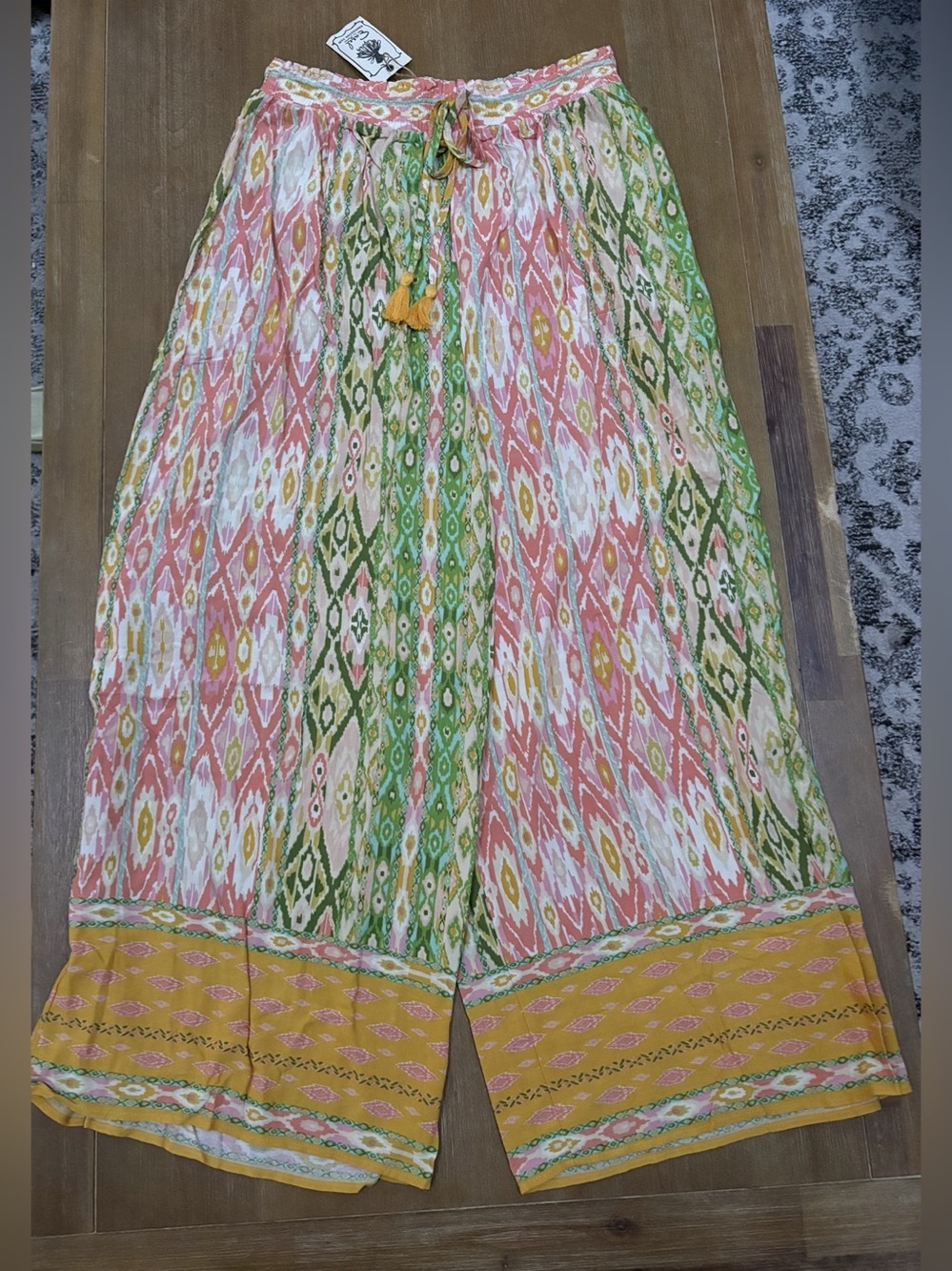 Easel Wide Leg Rayon Pants in Pink & Green Size Large NWT